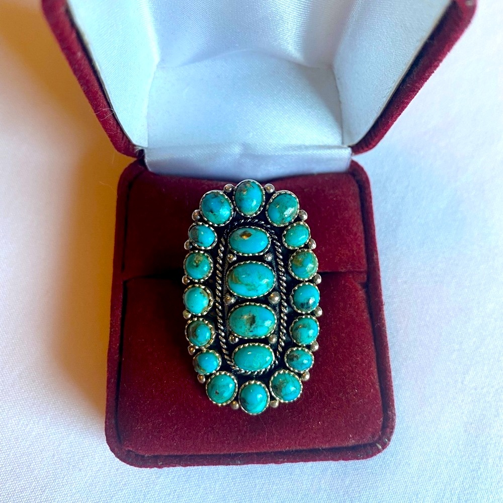 20 Stone Turquoise Sterling Silver Ring Size 7